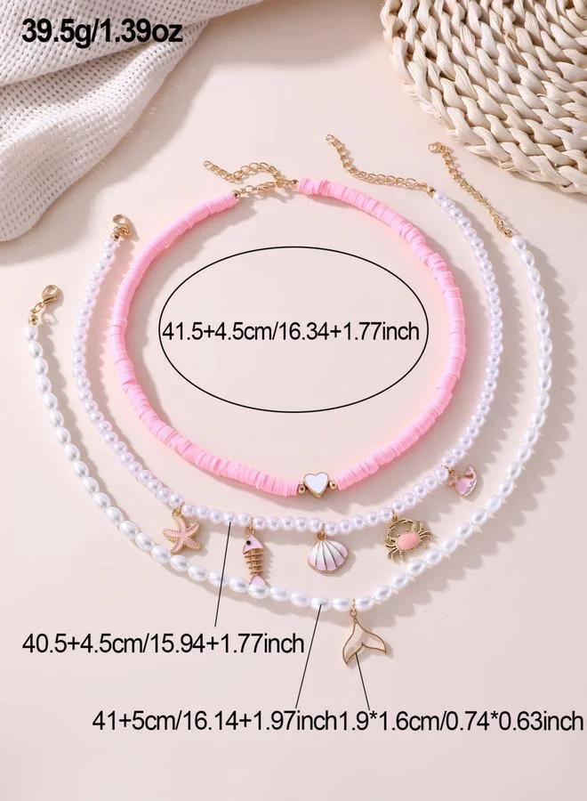Take Two  Pack of 3 - Pink Beaded Charm Necklace for Women | Best Price UAE